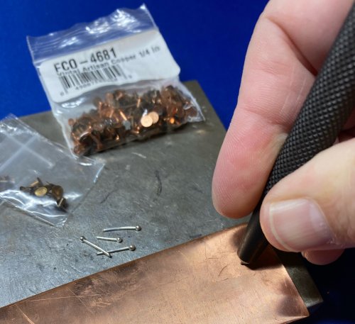 Susan LeGuyader's Riveting Tips - , Metalwork, Riveting, Riveting Techniques, Wire Rivets, Tap the mark with a punch